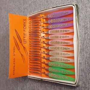 Vintage Stainless Steel Multi-Color Little Forks Set (12)